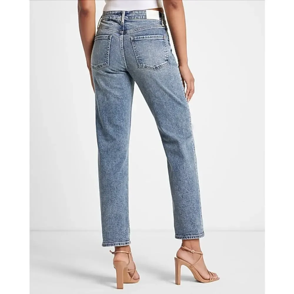Express Mid-Rise Ripped Boyfriend Jeans Blue Size 6